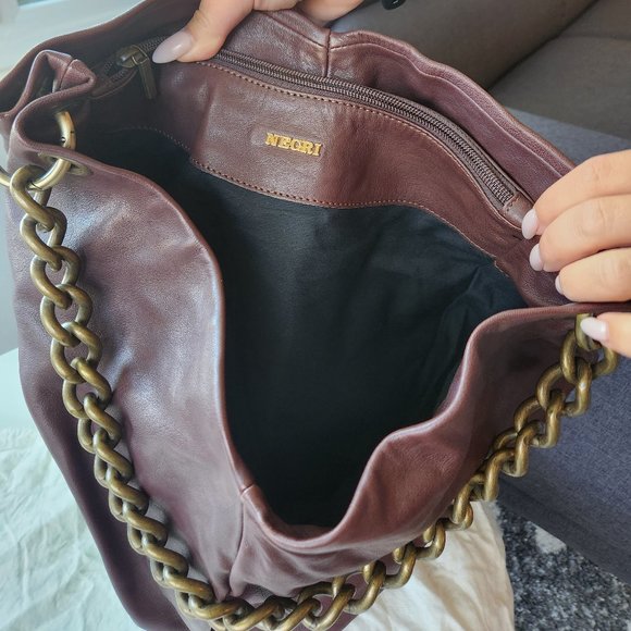 NEGRI FIRENZE NEW Leather Brown Bag with Chain - Picture 3 of 7